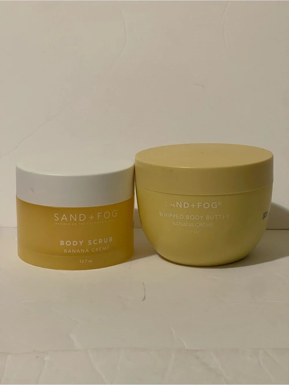 Sand + Fog “Banana Cream” Whipped Body Butter 16.9 oz & Scrub 12.7 oz - New**
